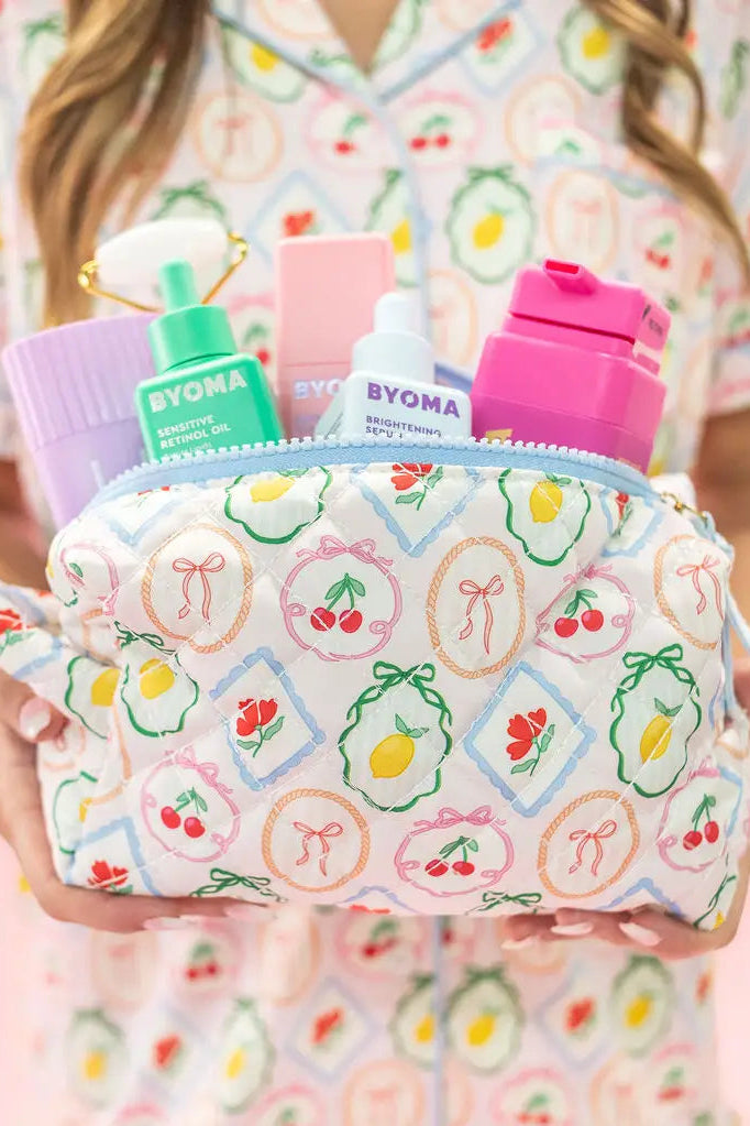 Quilted Cosmetic Pouch with Side Handle