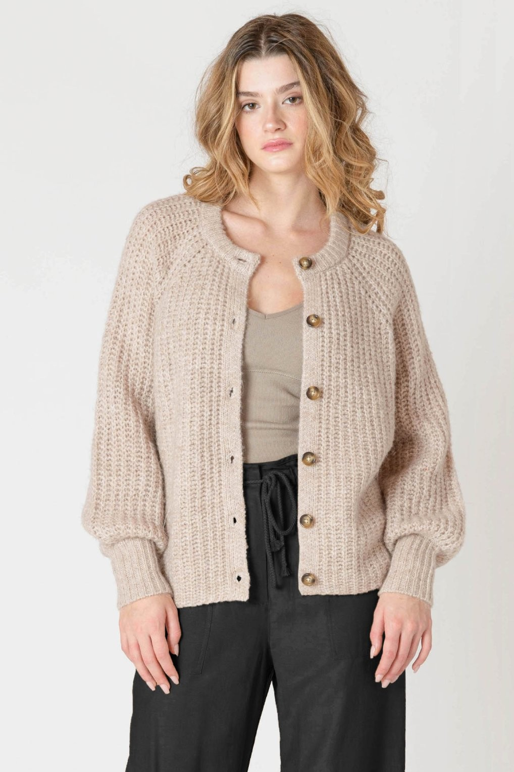 Crew Neck Chunky Knit Cardigan