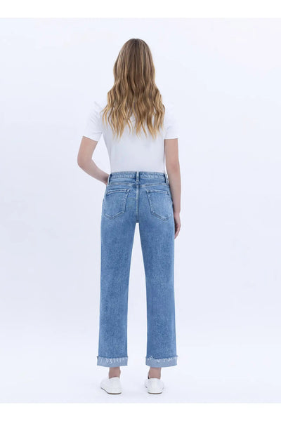 High Rise Cuffed Crop Straight Jeans