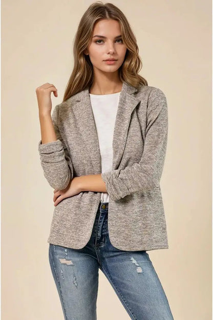 Knit Blazer with Sleeve Shirring Detail