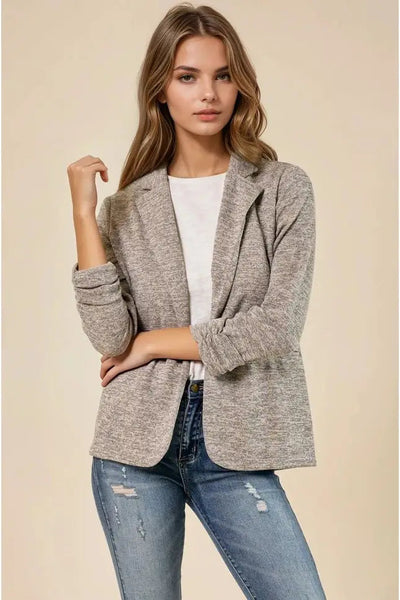 Knit Blazer with Sleeve Shirring Detail