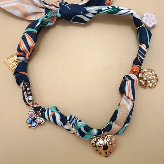 Scarf Charm Necklace-Heart Flower Ceramic Floral