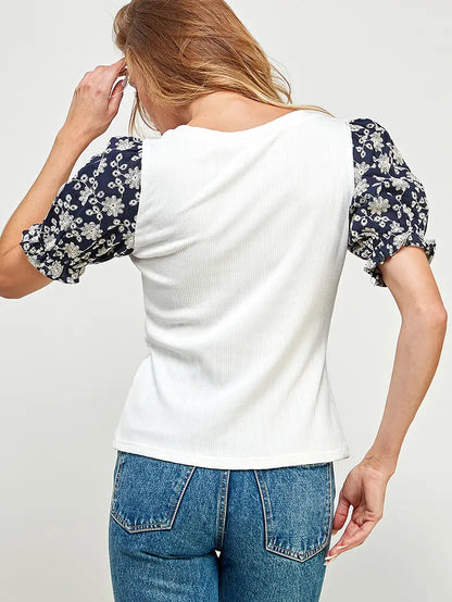 Flora Contrast Puff Sleeve Top