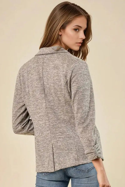 Knit Blazer with Sleeve Shirring Detail