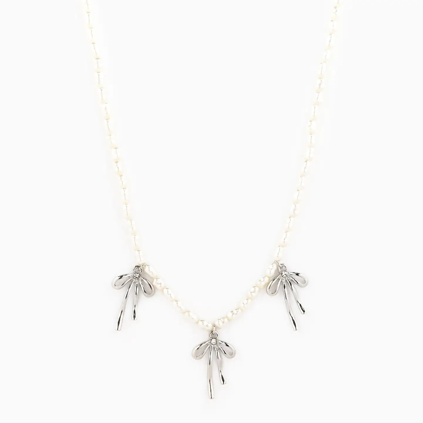 Necklace with silver leaf pendants on a white background