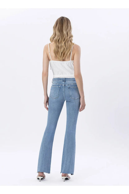 Mid Rise Raw Hem Bootcut Jeans