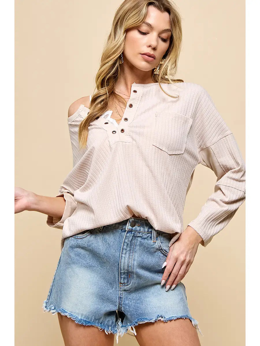 Button Long Sleeve Pocket Top