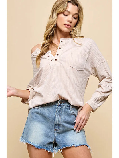 Button Long Sleeve Pocket Top