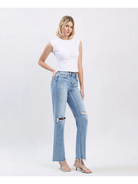 High Rise Distressed Slim Wide Jeans