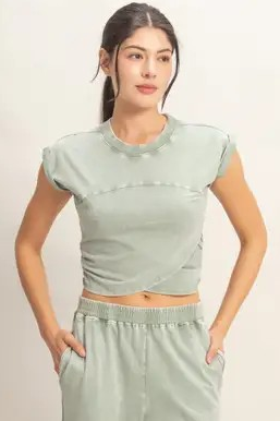 woman wearing cropped wrap top
