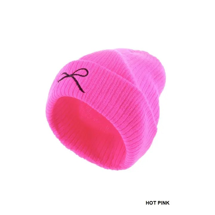 Coquette Bow Embroidered Knitted Beanie