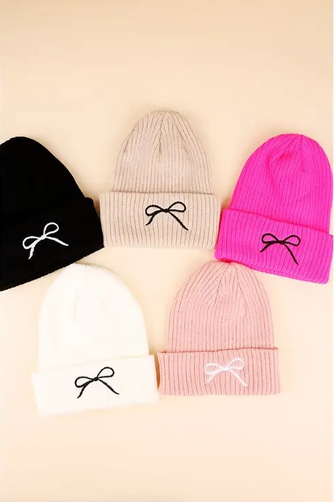Coquette Bow Embroidered Knitted Beanie