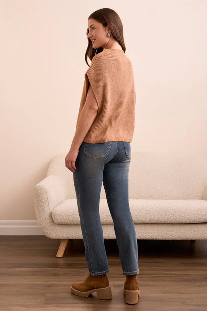 Cap Sleeve Mock Neck Knit Top