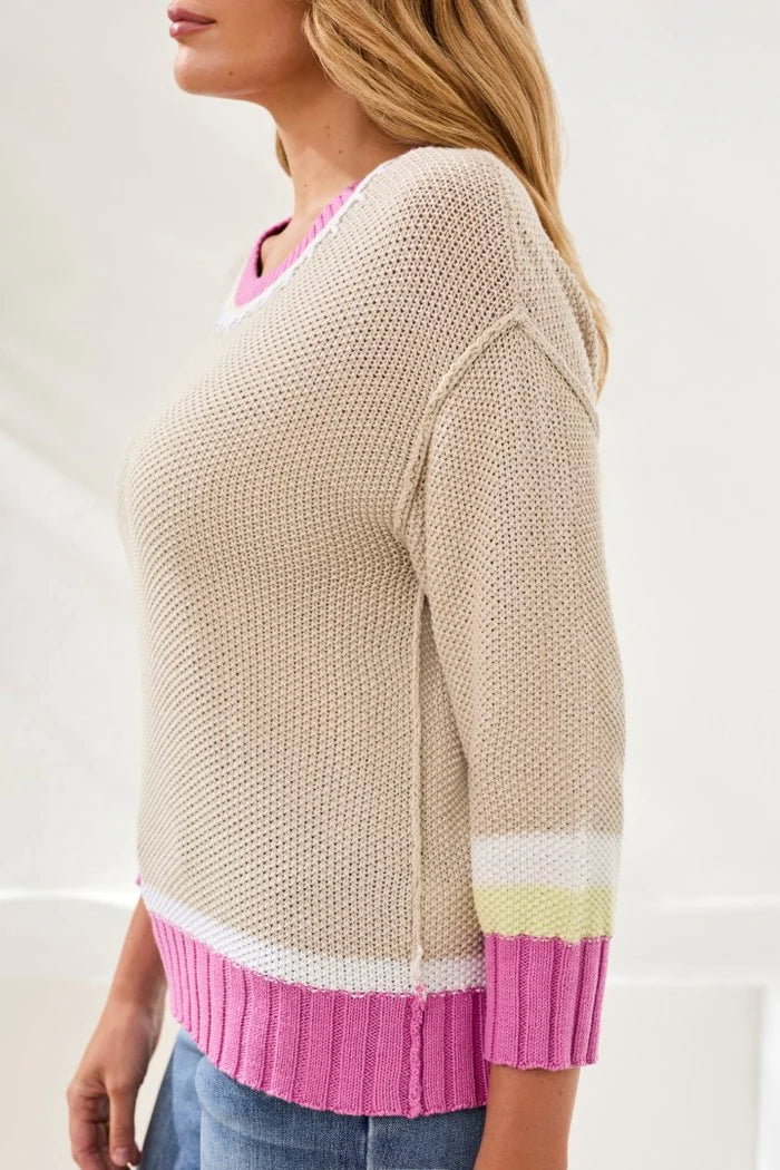 pink and beige sweater on white background