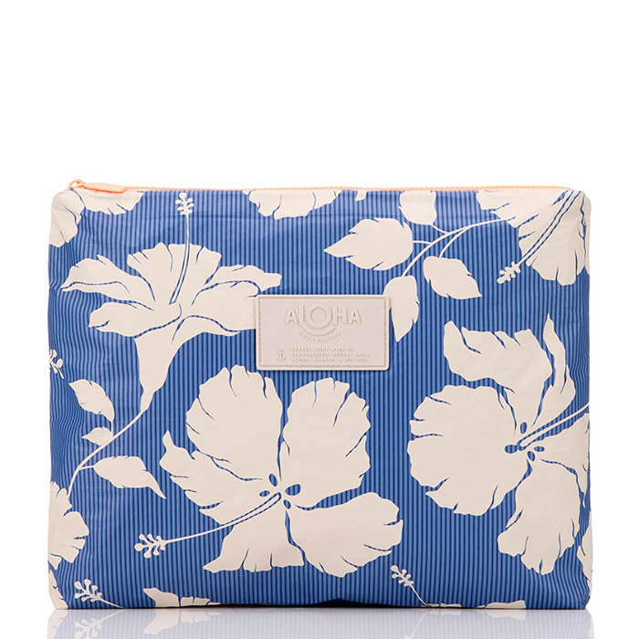 Floral-patterned pouch with 'Aloha' branding on a white background