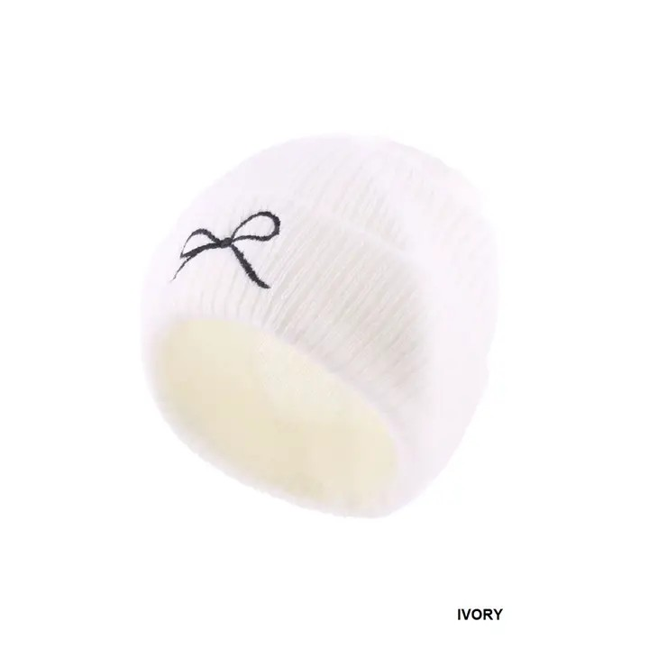Coquette Bow Embroidered Knitted Beanie